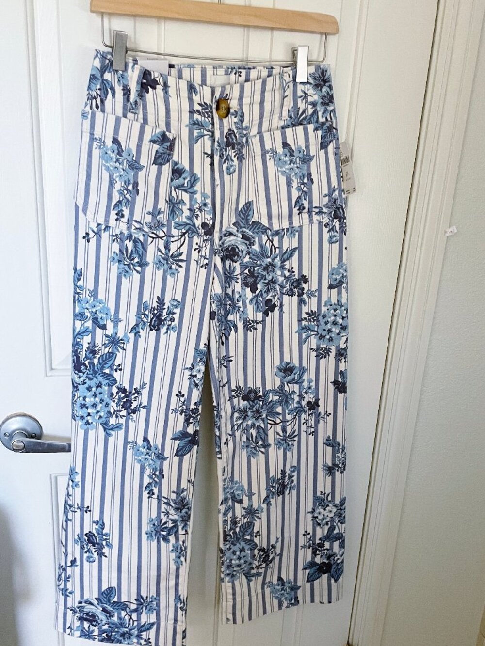 Anthropologie Maeve The Colette High-Rise Wide-Leg Jeans Pants Floral Stripe 27P